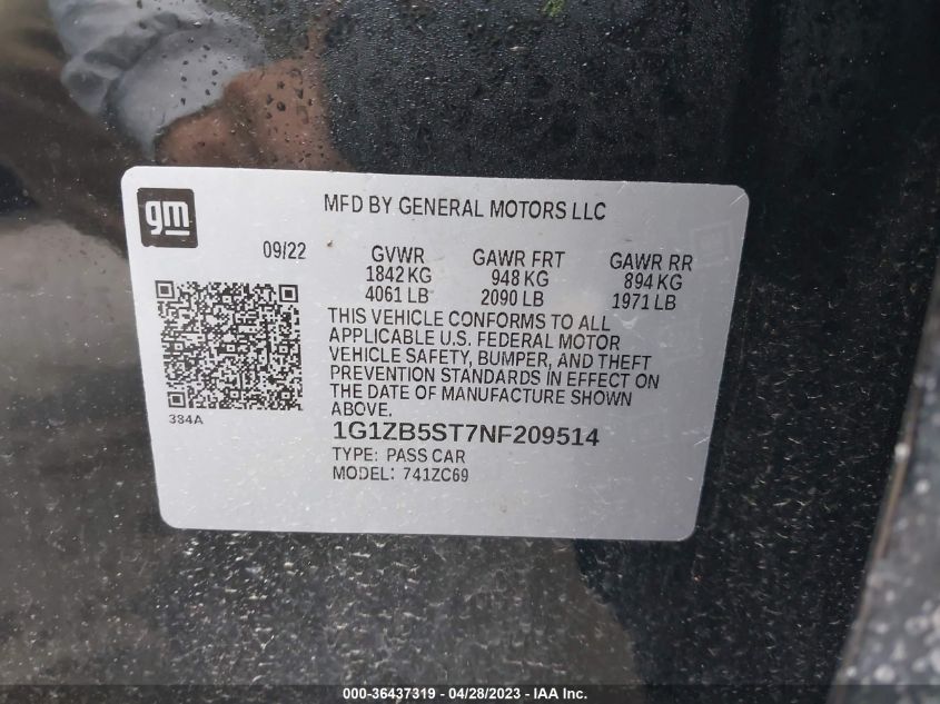 2022 CHEVROLET MALIBU LS - 1G1ZB5ST7NF209514
