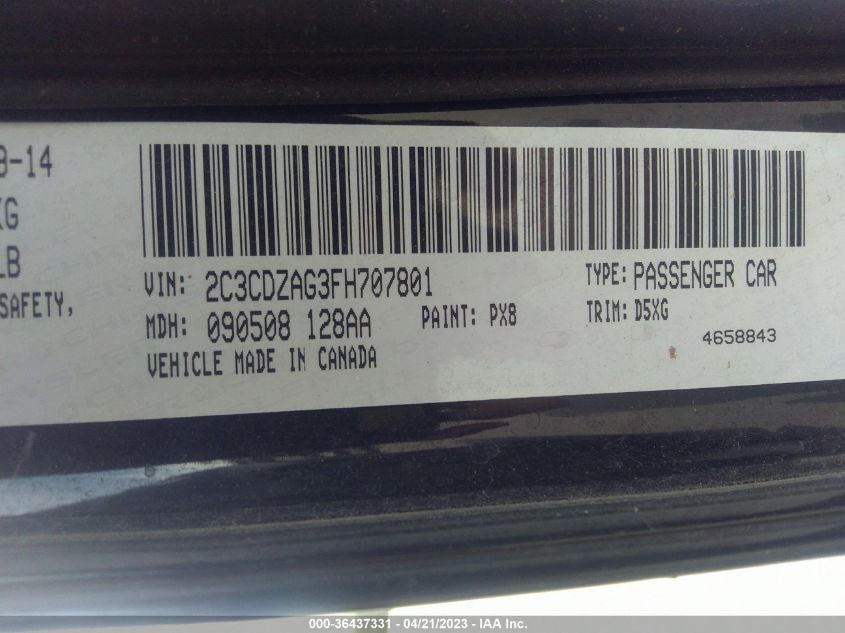 2015 DODGE CHALLENGER SXT - 2C3CDZAG3FH707801