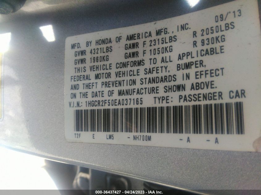 2014 HONDA ACCORD SEDAN SPORT - 1HGCR2F50EA037165