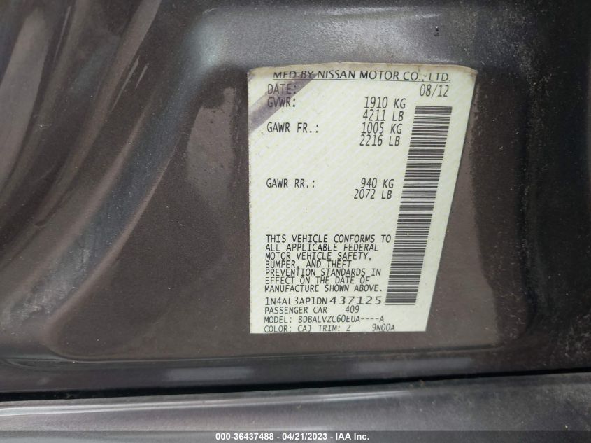 2013 NISSAN ALTIMA 2.5 SL - 1N4AL3AP1DN437125