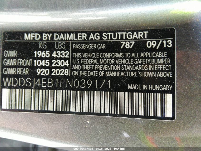 2014 MERCEDES-BENZ CLA-CLASS CLA 250 - WDDSJ4EB1EN039171