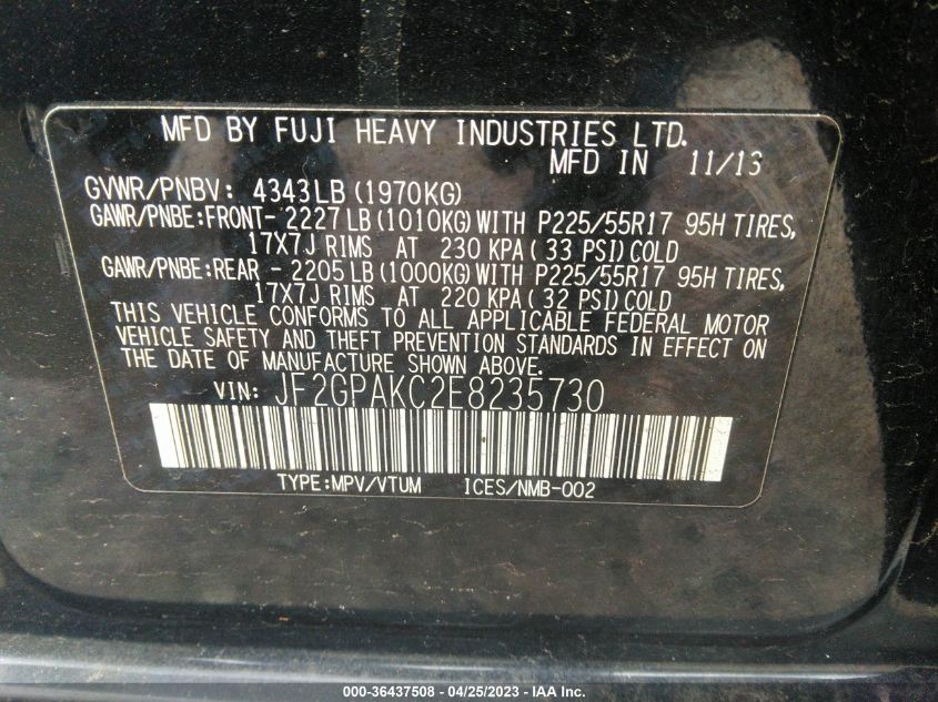 2014 SUBARU XV CROSSTREK LIMITED - JF2GPAKC2E8235730