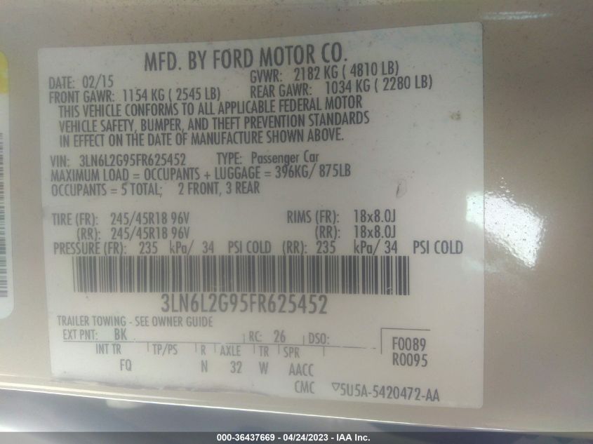 2015 LINCOLN MKZ - 3LN6L2G95FR625452