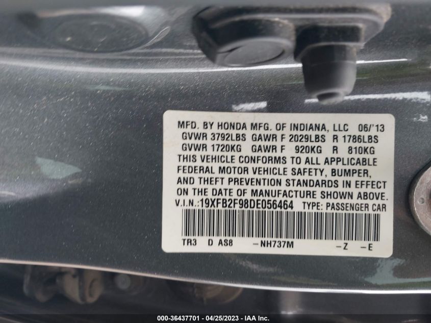 2013 HONDA CIVIC SDN EX-L - 19XFB2F98DE056464