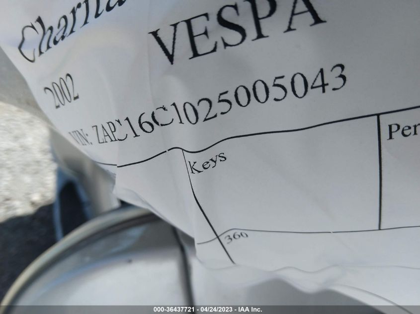 2002 VESPA C161C ZAPC16C1025005043