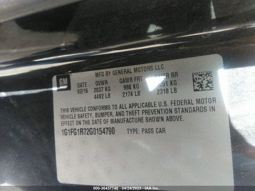 2016 CHEVROLET CAMARO 2SS - 1G1FG1R72G0154790
