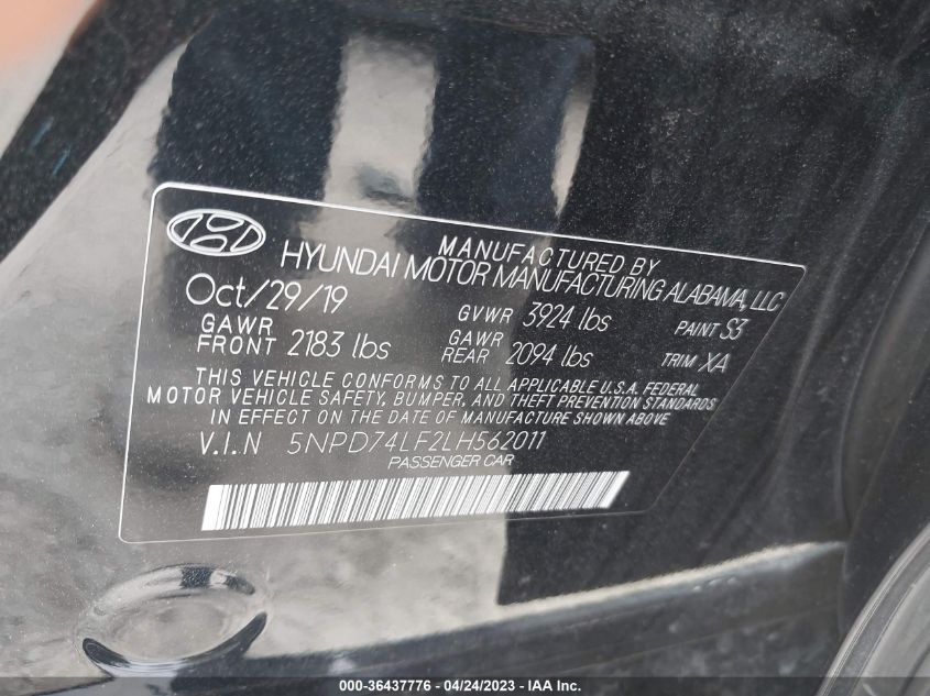 2020 HYUNDAI ELANTRA SE - 5NPD74LF2LH562011