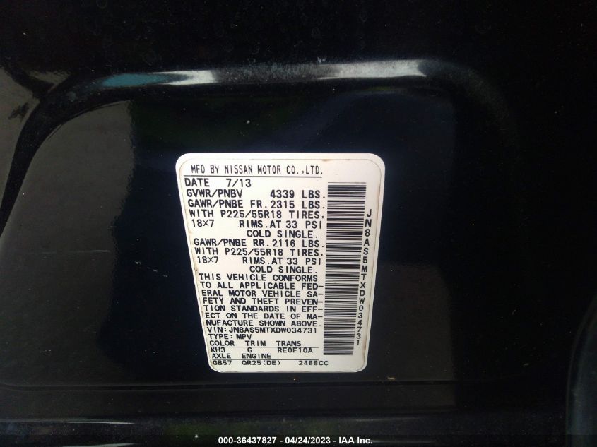 2013 NISSAN ROGUE SL - JN8AS5MTXDW034731