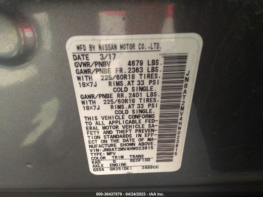2017 NISSAN ROGUE SL - JN8AT2MV4HW023615