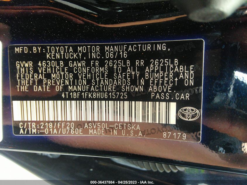2017 TOYOTA CAMRY SE - 4T1BF1FK8HU615725