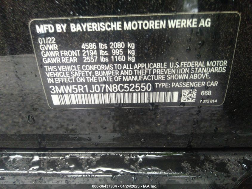 2022 BMW 3 SERIES 330I - 3MW5R1J07N8C52550
