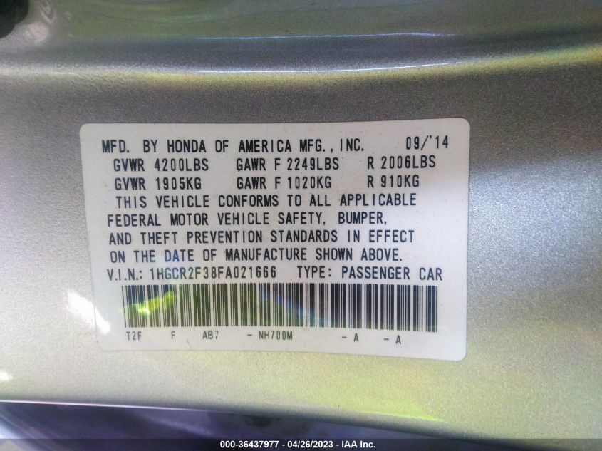 2015 HONDA ACCORD SEDAN LX - 1HGCR2F38FA021666