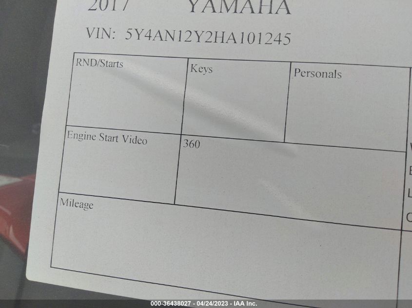 2017 YAMAHA YXZ1000 ETS - 5Y4AN12Y2HA101245