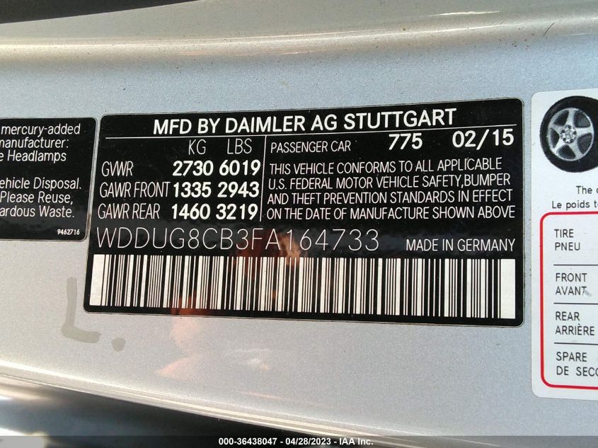 2015 MERCEDES-BENZ S-CLASS S 550 - WDDUG8CB3FA164733