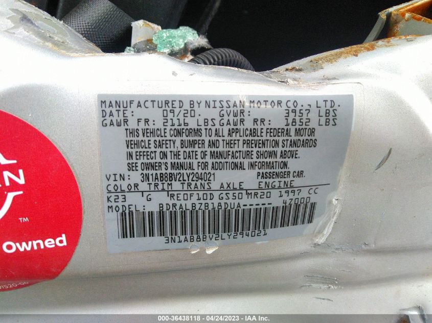2020 NISSAN SENTRA S - 3N1AB8BV2LY294021