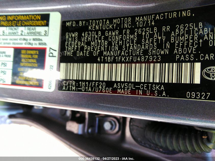 2015 TOYOTA CAMRY XLE/SE/LE/XSE - 4T1BF1FKXFU487923