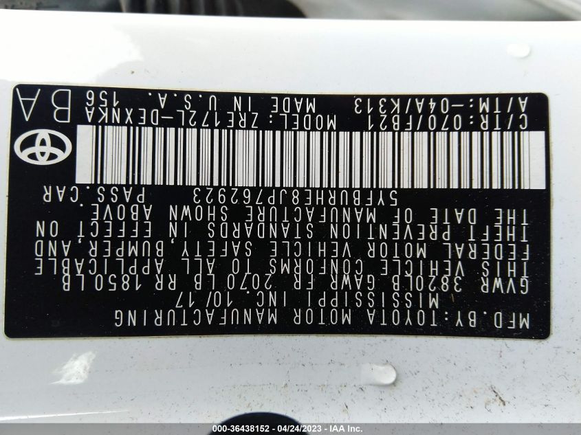 2018 TOYOTA COROLLA LE - 5YFBURHE8JP762923