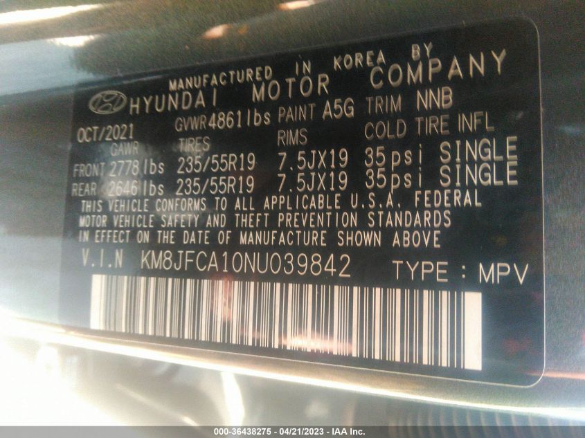 2022 HYUNDAI TUCSON HYBRID SEL CONVENIENCE - KM8JFCA10NU039842