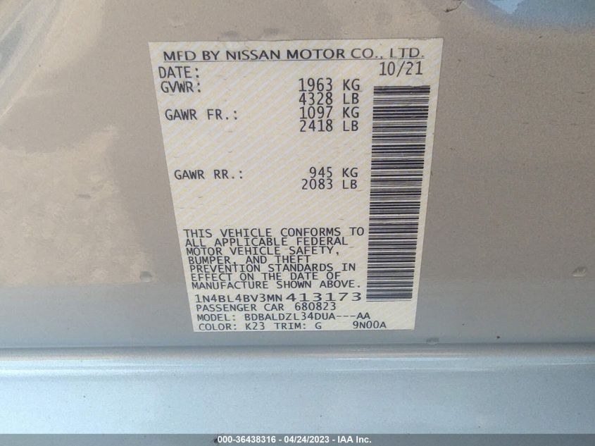 2021 NISSAN ALTIMA 2.5 S - 1N4BL4BV3MN413173