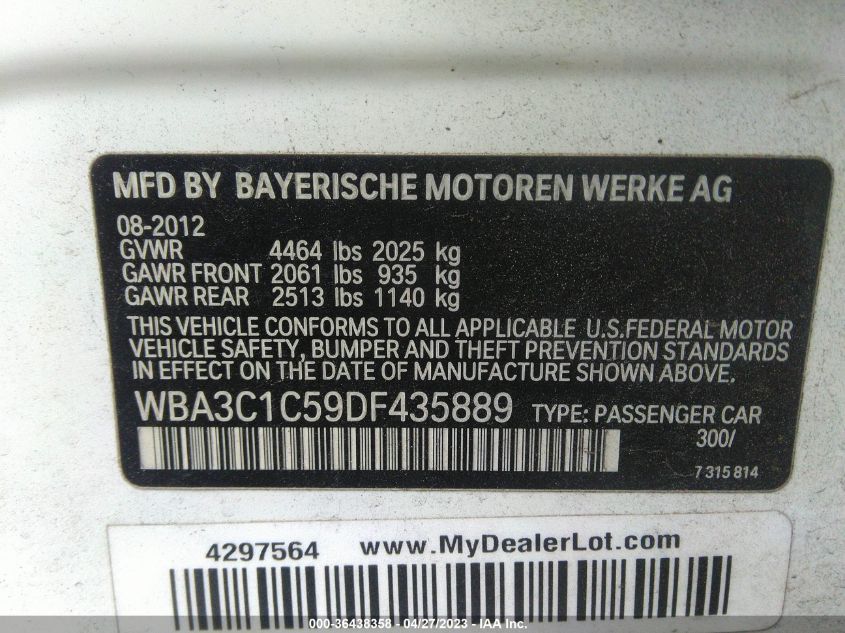 2013 BMW 3 SERIES 328I - WBA3C1C59DF435889