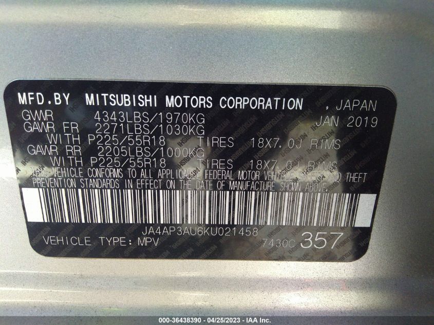 2019 MITSUBISHI OUTLANDER SPORT 2.0 - JA4AP3AU6KU021458