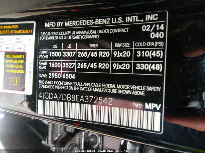 2014 MERCEDES-BENZ M-CLASS ML 550 - 4JGDA7DB8EA372542
