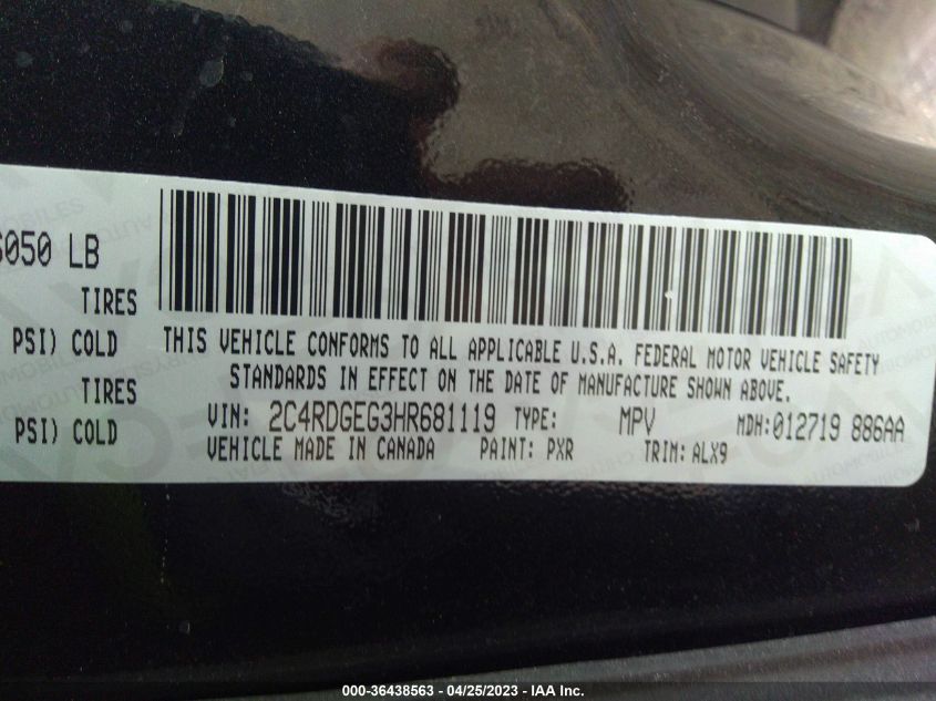 2017 DODGE GRAND CARAVAN GT - 2C4RDGEG3HR681119