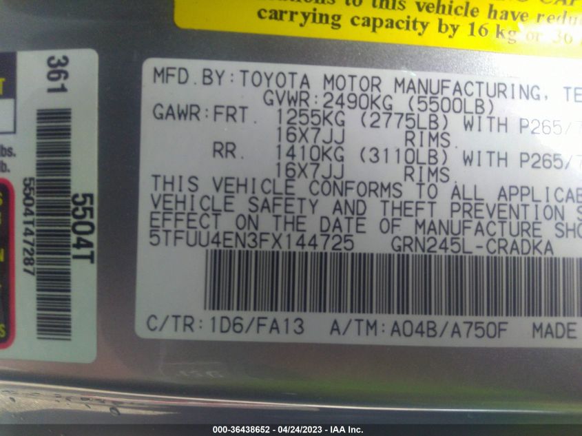 2015 TOYOTA TACOMA TRD PRO - 5TFUU4EN3FX144725