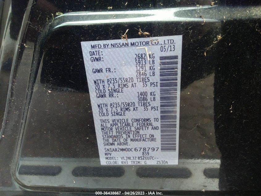 2013 NISSAN PATHFINDER PLATINUM - 5N1AR2MM0DC678797