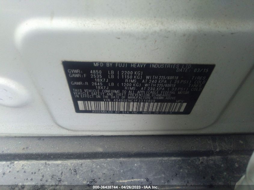 2015 SUBARU OUTBACK 3.6R LIMITED - 4S4BSENC1F3310809