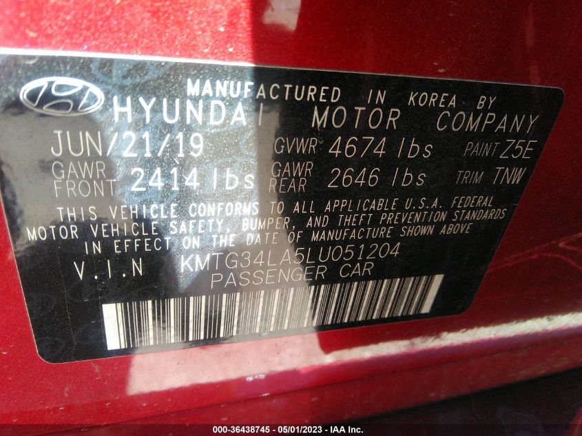 2020 GENESIS G70 2.0T - KMTG34LA5LU051204