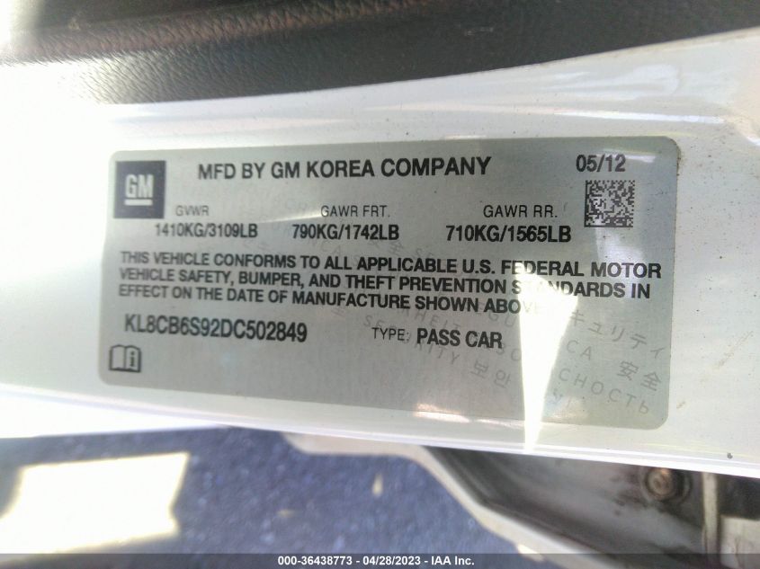 2013 CHEVROLET SPARK LS - KL8CB6S92DC502849