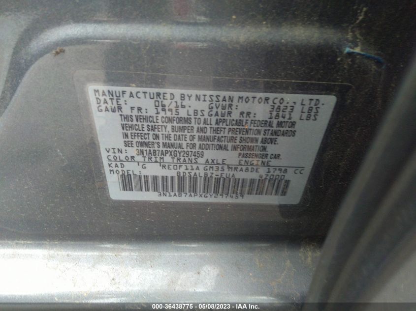2016 NISSAN SENTRA S - 3N1AB7APXGY297459