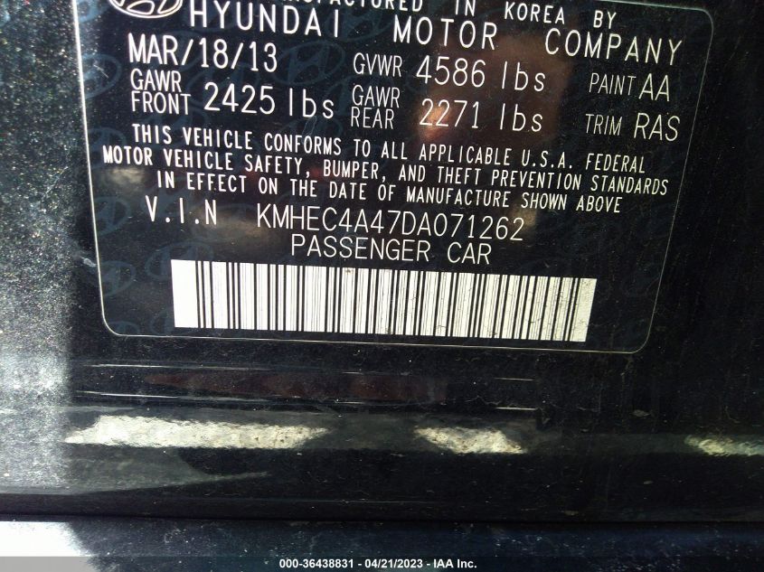 2013 HYUNDAI SONATA HYBRID - KMHEC4A47DA071262
