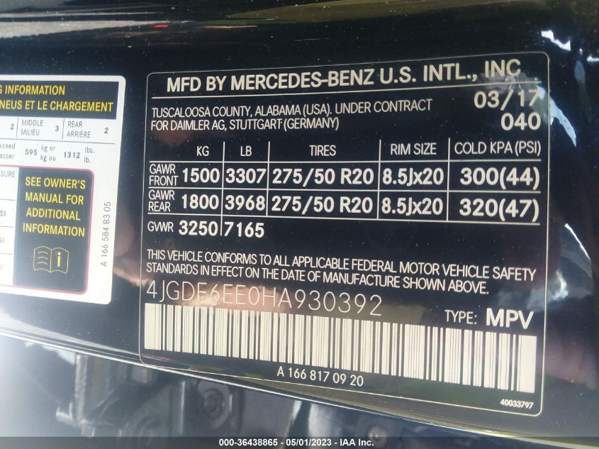 2017 MERCEDES-BENZ GLS GLS 450 - 4JGDF6EE0HA930392