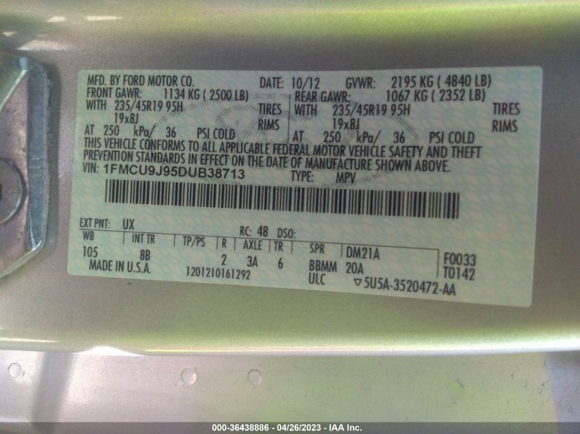 2013 FORD ESCAPE TITANIUM - 1FMCU9J95DUB38713