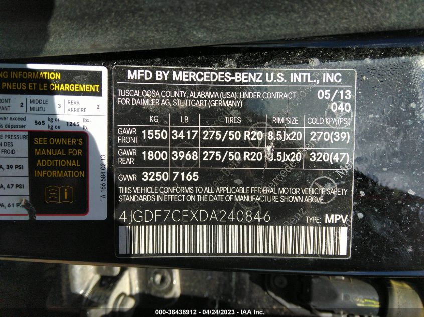 2013 MERCEDES-BENZ GL-CLASS GL 450 - 4JGDF7CEXDA240846