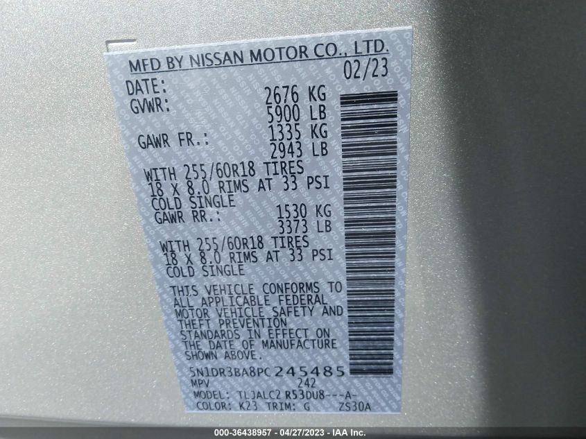2023 NISSAN PATHFINDER SV - 5N1DR3BA8PC245485