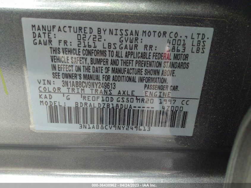 2022 NISSAN SENTRA SV - 3N1AB8CV9NY249613