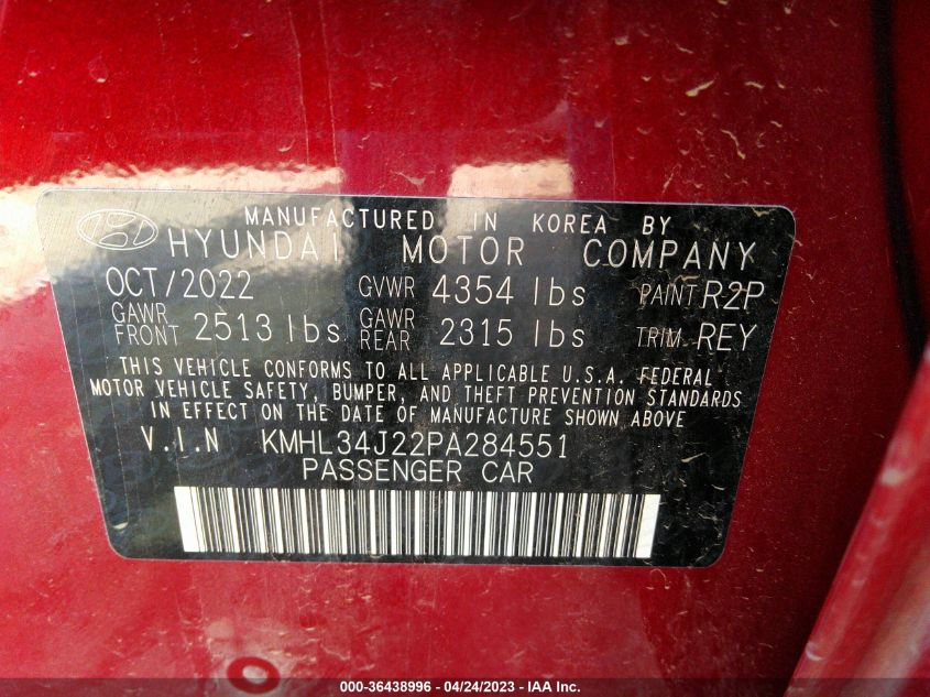 2023 HYUNDAI SONATA LIMITED - KMHL34J22PA284551