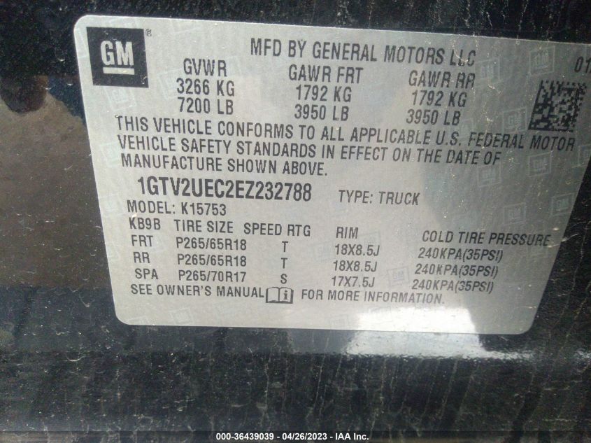 2014 GMC SIERRA 1500 SLE - 1GTV2UEC2EZ232788