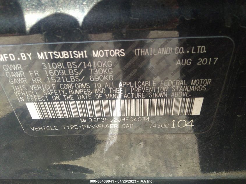 2018 MITSUBISHI MIRAGE G4 ES - ML32F3FJ2JHF04034