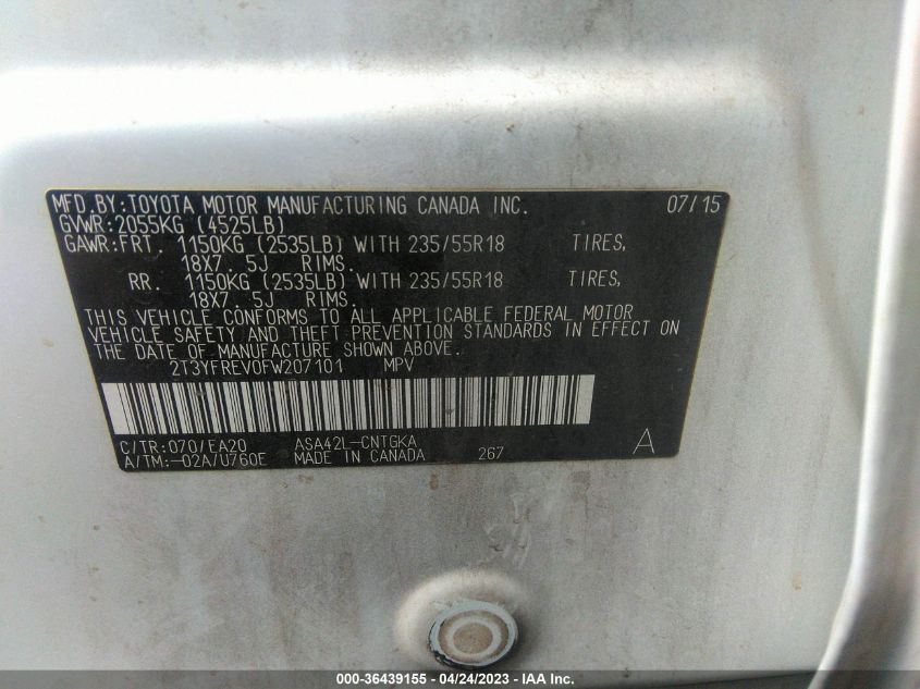 2015 TOYOTA RAV4 LIMITED - 2T3YFREV0FW207101