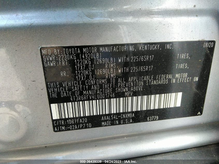 2020 TOYOTA RAV4 HYBRID XLE - 4T3R6RFV4LU001746