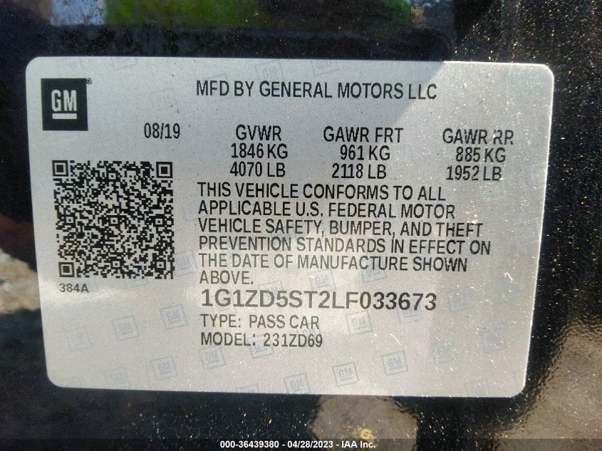 2020 CHEVROLET MALIBU LT - 1G1ZD5ST2LF033673