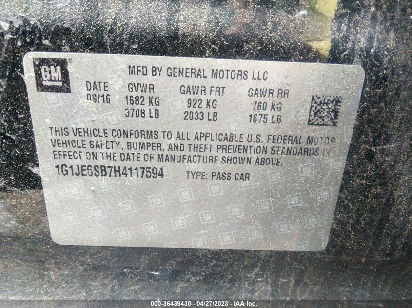 2017 CHEVROLET SONIC PREMIER - 1G1JE6SB7H4117594