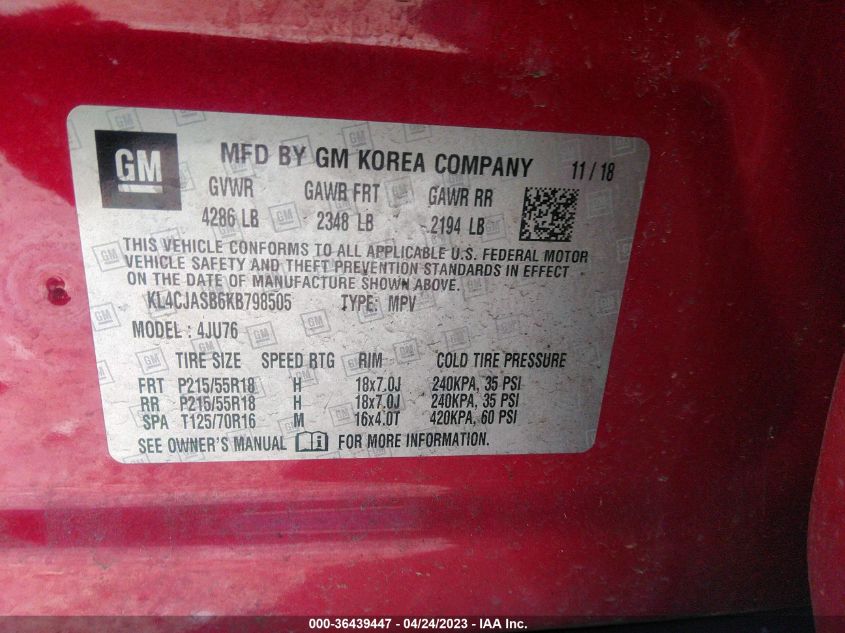 2019 BUICK ENCORE PREFERRED - KL4CJASB6KB798505