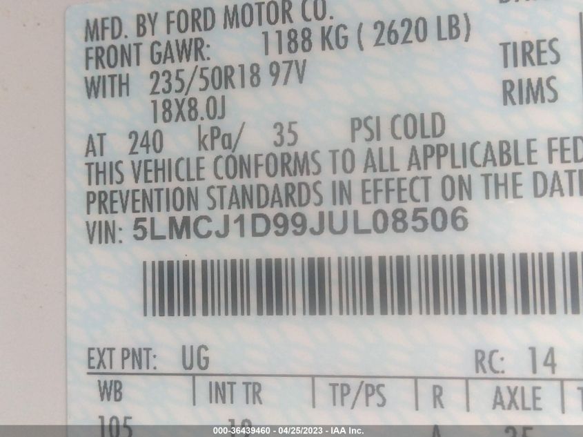 2018 LINCOLN MKC PREMIERE - 5LMCJ1D99JUL08506