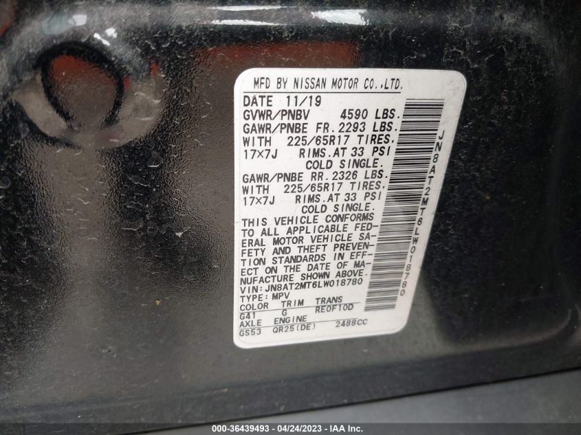2020 NISSAN ROGUE SV - JN8AT2MT6LW018780
