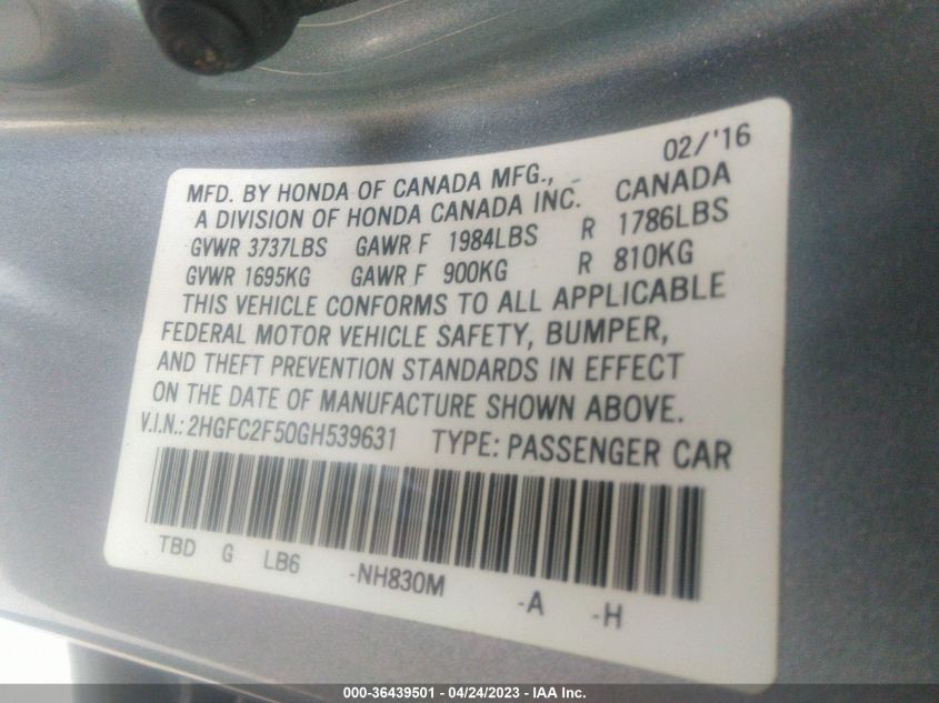 2016 HONDA CIVIC SEDAN LX - 2HGFC2F50GH539631